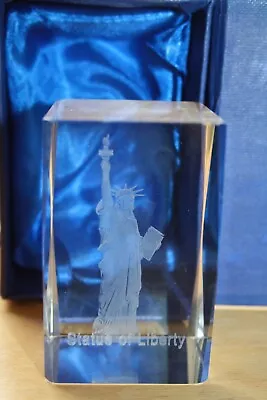 Buy New Etched Glass Statue Of Liberty Glass Paperweight In Presentation Box • 8£