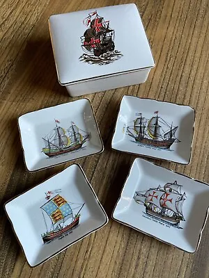 Buy Set Of Four Pin Trays And Container Sandland Ware  Ships Mayflower, Santa Maria • 12.50£