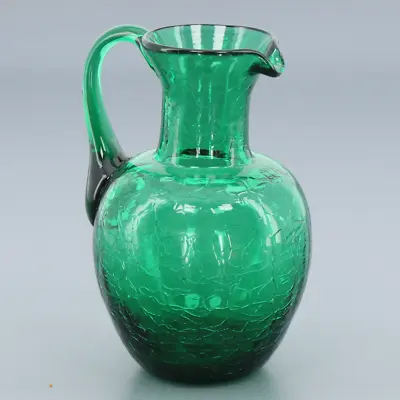 Buy Vintage Pilgrim Emerald Crackle Glass Miniature Amphora Style Pitcher Vase #543 • 12.29£