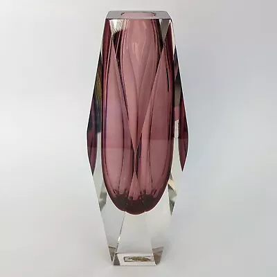 Buy Murano Sommerso Vase Amethyst Mandruzatto 8  Purple Faceted W Import Label • 115.08£