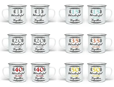 Buy Pair Of Wonderful Years Together Anniversary (1st-70th) Enamel Tin Gift Mugs • 15.99£