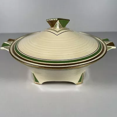 Buy Crown Ducal 784158 Tureen & Lid C.1940-60’s Green Gold Stripes Decorative • 28.99£