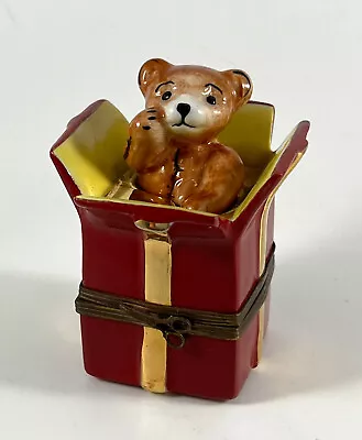 Buy Peint Main Limoges France La Gloriette Trinket Box Teddy Bear In Red Gift Box • 28.25£