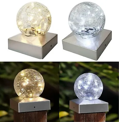Buy Solar Led Deck Cap Crackle Glass Ball Light Garden Outdoor Post Fence Lights New • 27.95£