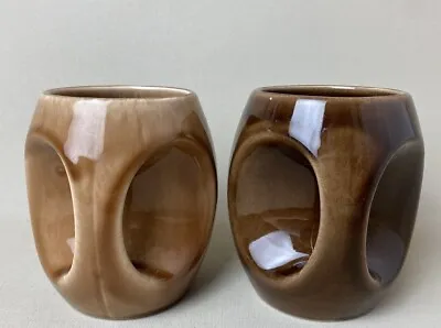 Buy Holkham Pottery Owl Eye Mugs X 2 Brown Tones Vintage 1960’s/70’s Made In England • 19.99£