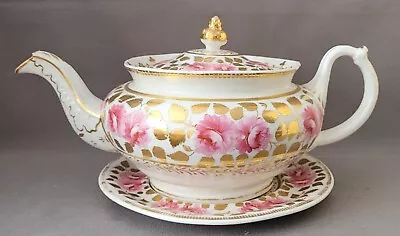 Buy New Hall Pink Roses Pattern 2657 Teapot & Stand C1825-30 Pat Preller Collection • 30£