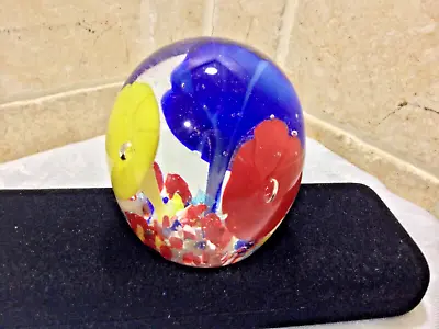 Buy Vintage Glass Paperweight Red Yellow Blue Flower Design • 20£