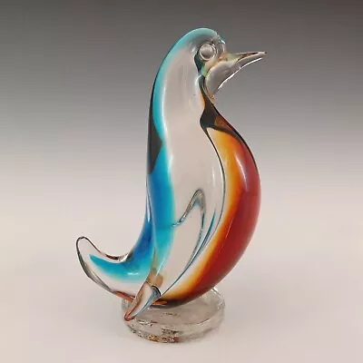 Buy Murano Amber & Blue Venetian Glass Penguin Bird Figurine • 35£