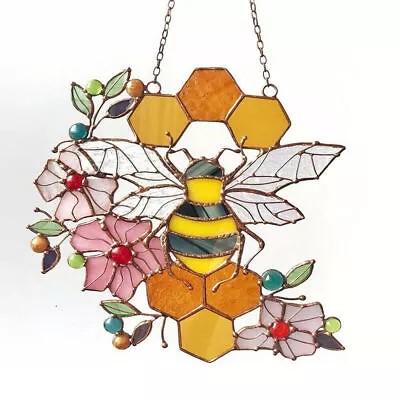Buy High Stained Glass Suncatcher Bee Window Panel Hanging Decor Ornament  18x13cm • 4.43£