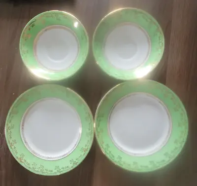 Buy 4x Art Deco 1930s? Green Gold Salisbury Fine Bone China Plate Saucer Vintage Tea • 16£