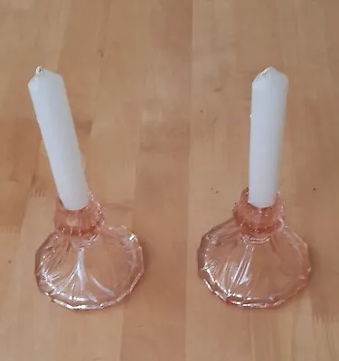Buy Pair Vintage Candle Holders Pink Glass • 14£