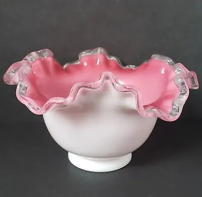 Buy Fenton Silver Crest Peach Blow Pink Cased Glass 6.5  Ruffled Footed Bowl • 21.19£