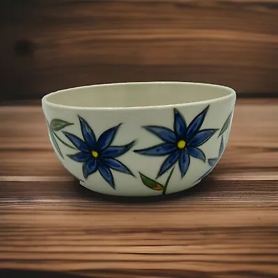 Buy Studio Pottery Bowl Blue Flowers Hand Made Cottagecore Farmcore Rustic • 18.93£
