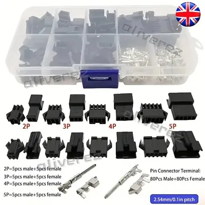 Buy 200pcs 2.54mm Pitch JST SM Terminals Connectors 2/3/4/5pin Male/Female Shell Kit • 5.22£