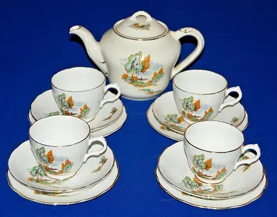 Buy Vintage Ridgway Pottery 13 Piece Tree & Lake Landscape Tea Set Incl Tea Pot. • 19.99£