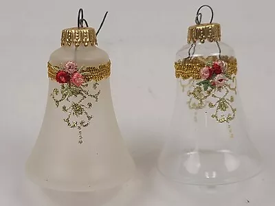 Buy 2 Vtg Glass Bell Christmas Holiday Ornaments Floral Glitter Made In West Germany • 9.58£