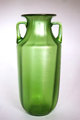 Buy Antique Iridescent Green Vaseline Glass Two Handled Vase • 171.97£