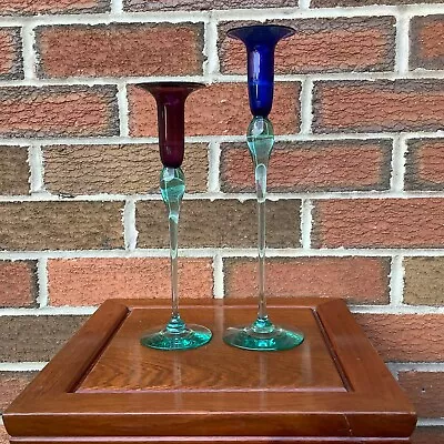 Buy A Harlequin Pair Of Vintage Royal Copenhagen Glass Candlesticks By Anja Kjaer • 30£