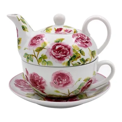 Buy Rose Garden Pink Floral Tea For One Teapot Cup And Saucer Set Gift Boxed • 20.95£