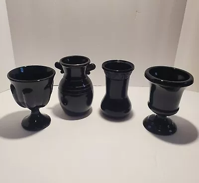 Buy Lot Of 4 Pcs LE Smith Black Amethyst Glass Vases & Planter Bowls Vintage • 52.74£