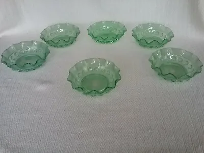 Buy Set Of 6 Vintage Retro Green Pressed Glass Dessert Bowls Dishes  • 20£