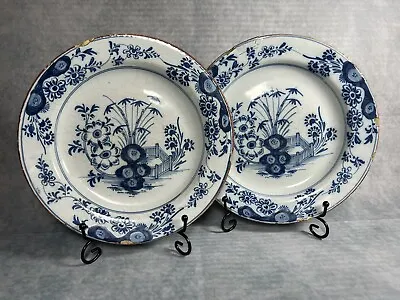 Buy A PAIR Of Early C18th English Delftware Blue & White Tin Glazed Plates A/F • 275£