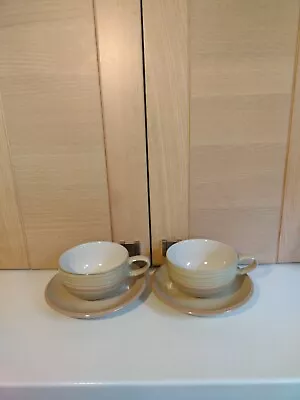 Buy Denby Caramel Stripes 2  Large 1/2 Pint Breakfast Tea Cups And Saucers • 16£