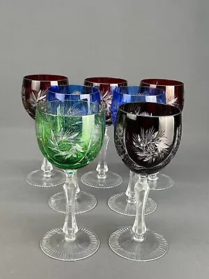 Buy 7 Ajka ALBRACCA Cut To Clear Mixed Colors 7 3/4  Goblets Glasses: MINT • 379.48£