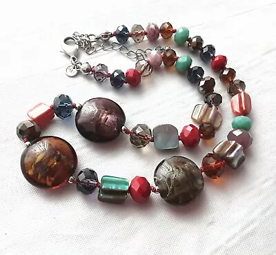 Buy M & S Multi  Colour Glass & Mother Of Pearl Bead Necklace H989 • 5£