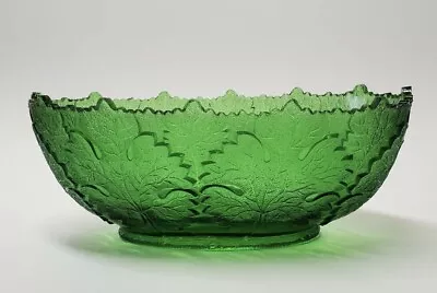 Buy Vintage Emerald Green Glass Bowl Leaf Design Saw Tooth Edge Holiday Serving • 18.92£