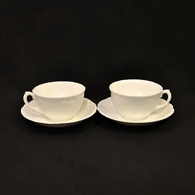 Buy Coalport Set Of 2 Cups & Saucers Country Ware White Embossed Leaves 1960+ MCM • 43.61£