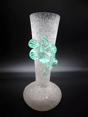 Buy Bohemian Harrach Crackle Overshot Vaseline Green Applied Flower Art Glass Vase • 144.11£