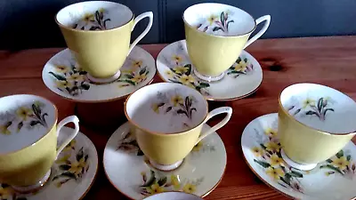 Buy Vintage English Royal Albert Bone China Primrose Coffee 6 Cups Saucers • 61£