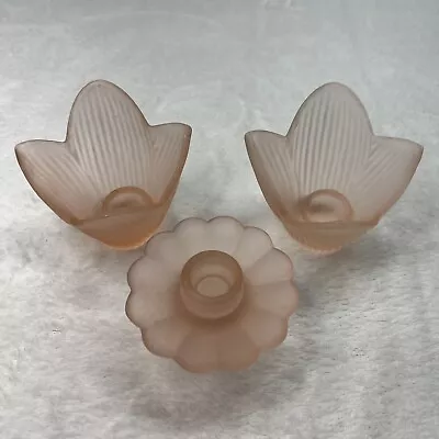 Buy Vintage Pink Frosted Glass Candle Holders -  Set Of 3 Glass Candlesticks • 14.65£
