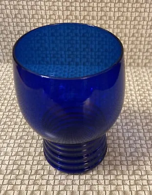 Buy Vintage Cobalt Blue Depression Glass MCM 4”Tumbler Horizontal Rings Unmarked • 14.68£