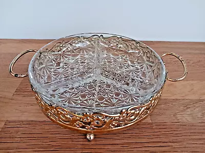 Buy Vintage Glass And Silver Plate Divided Serving Nibble Dish With Handles • 7£