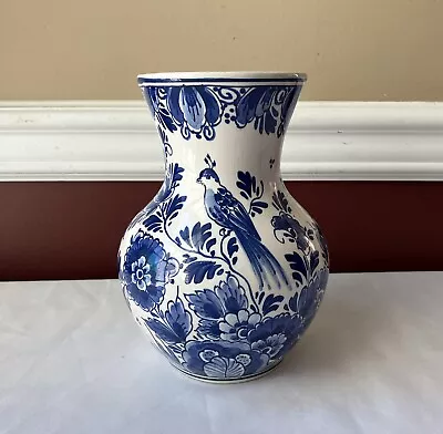 Buy Vintage Delft Porcelain Blue & White Pottery Vase, Birds & Flowers,  7  Tall • 42.69£
