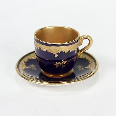Buy Antique 19th C. Coalport Porcelain Cobalt Blue & Gilt Miniature Tea Cup & Saucer • 156.08£