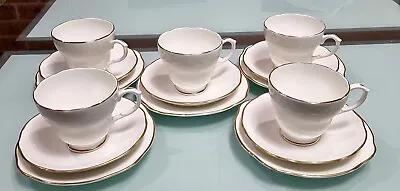 Buy 5x Vintage Duchess Cup, Saucer And Plate Trio White With Bone With Gold Edges • 122.21£