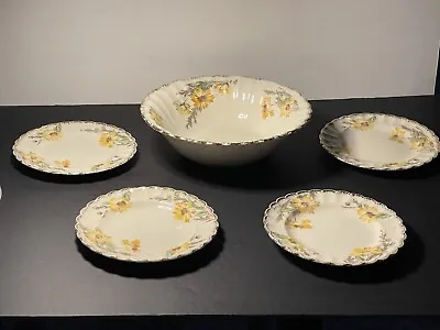 Buy Limoges China Yellow Daisy Bread Plates & Serving Bowl 22 K Gold Trim VTG USA • 23.66£