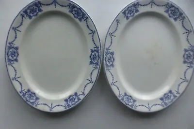Buy PAIR OF ANTIQUE MALING CETEM WARE LESBURY Blue & White OVAL PLATTERS • 2£