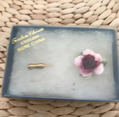 Buy Vintage Fenton China Floral Rose Pin Brooch In Original Box • 2.25£