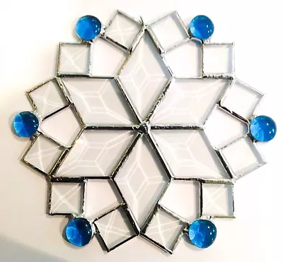 Buy 7  Stained Glass Turquoise Beveled Snowflake Suncatcher - Made In The USA CCI • 33.61£