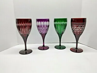 Buy Set Of Four Pasabahce Glass Bohemian Style Wine Stems Various Colors 8  X 3 1/4  • 94.99£