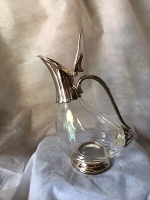 Buy Vintage Silver Plated Metal & Glass Decanter Water Wine Jug Pitcher Duck Shape • 5£