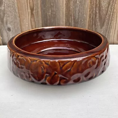 Buy Vintage 19960’s Denmead Pottery Large Treacle Brown Glaze Embossed Fruit  🍎bowl • 11.79£