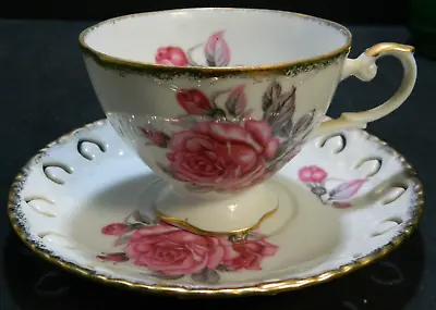 Buy Vintage Grantcrest Pink Rose Footed Tea Cup & Reticulated Saucer Excellent Cond • 14.41£