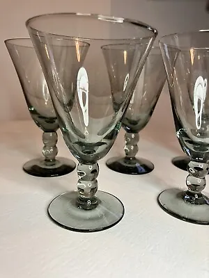 Buy  Smoke Grey Blue Drinking Glasses With Bobble Stems Small Sherry Glasses X 5 • 8£