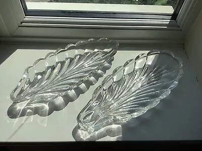 Buy Vintage Pair Of Art Deco Bagley Glass Leaf Shaped Serving Dish/Bowl/Tray • 0.99£