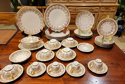 Buy Antique JP Limoges Pink Rose Gold Dinner Plate Tea Cup And Saucer Tureen Set 39p • 1,321.17£